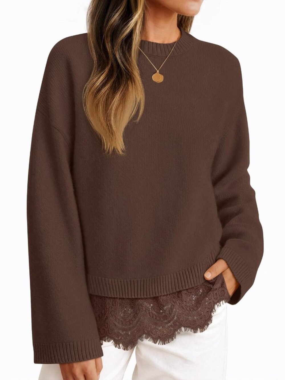 Cozy Lace Trim Pullover Sweater for Women | Fall & Winter Fashion Essential